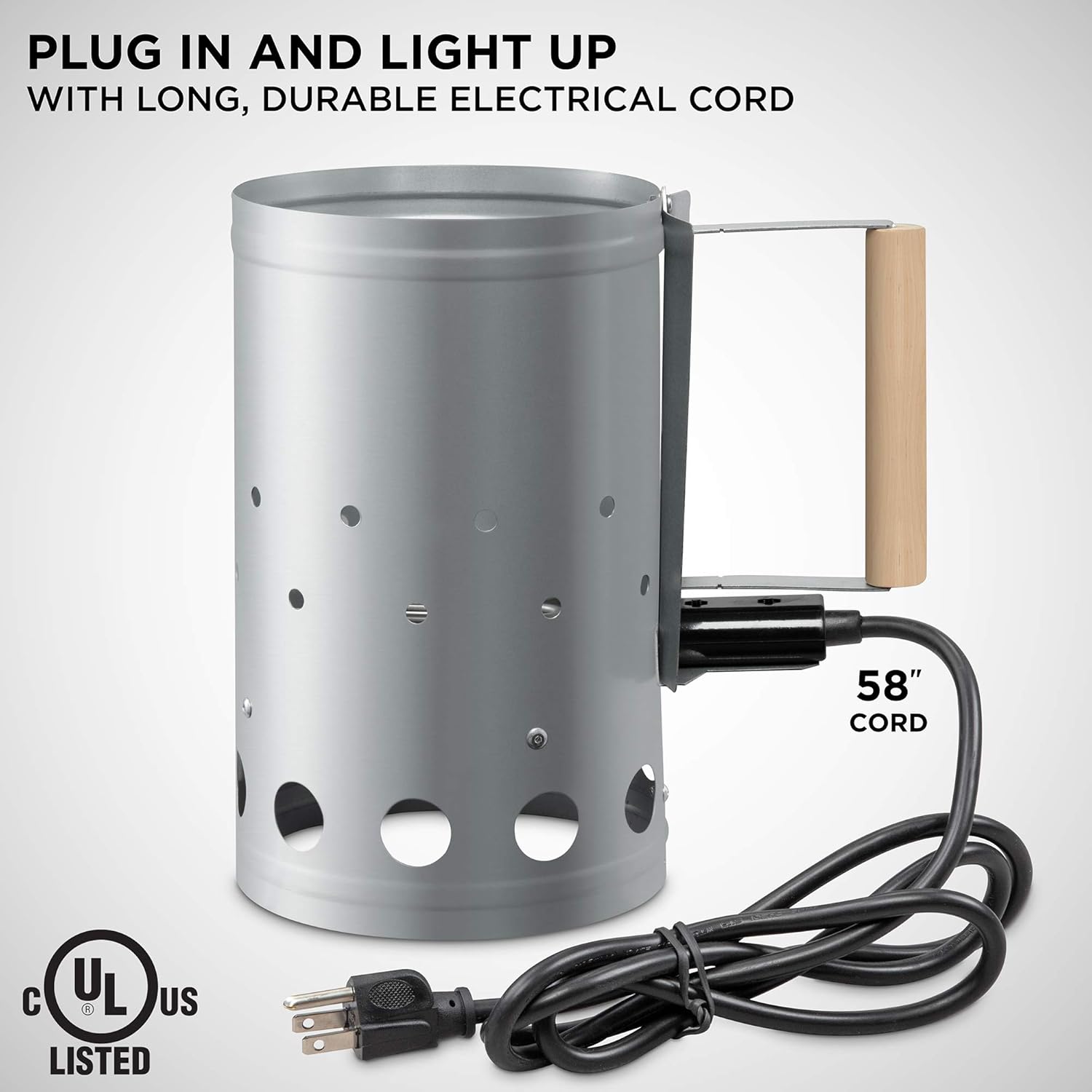 Ivation Electric Chimney Charcoal Starter, Portable Electronic Plug-in Firestarter for BBQ, Coal, Charcoal & Briquettes - No Matches or Lighters | Steel Caddy, Heat Shield & Wooden Stay-Cool : Garden & Outdoor