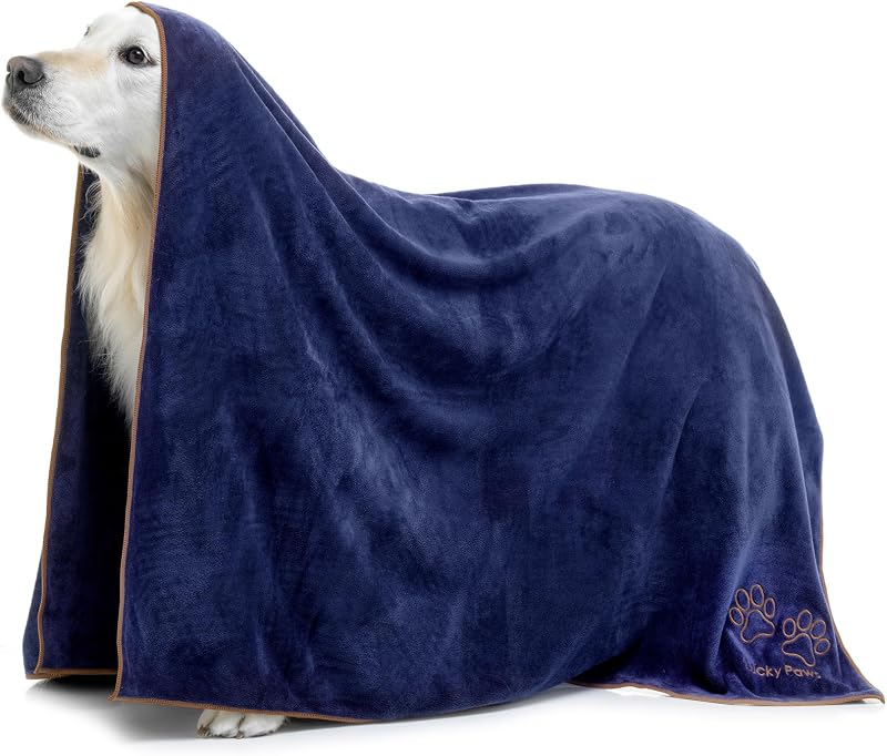 Lucky Paws UK Giant Dog Towel 140x100cm Microfibre Navy Blue