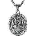 WHLHMK Sacred Heart of Jesus Necklace, Stainless Steel Jesus Christ Sacred Heart Medal, Punk Pendant Necklace Trendy Jewelry
