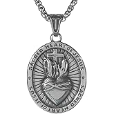 WHLHMK Sacred Heart of Jesus Necklace, Stainless Steel Jesus Christ Sacred Heart Medal, Punk Pendant Necklace Trendy Jewelry Christian Amulet Christian Gift
