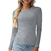 Women's Cotton Long Sleeve T Shirt Slim Fit Crewneck Basic Tee Shirts Tops Casual Soft Layering Undershirts