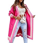 yoeasy Women's Color Block Striped Hooded Knit Long Cardigan Sweaters Oversized Open Front Long Sleeve Outwear Coat