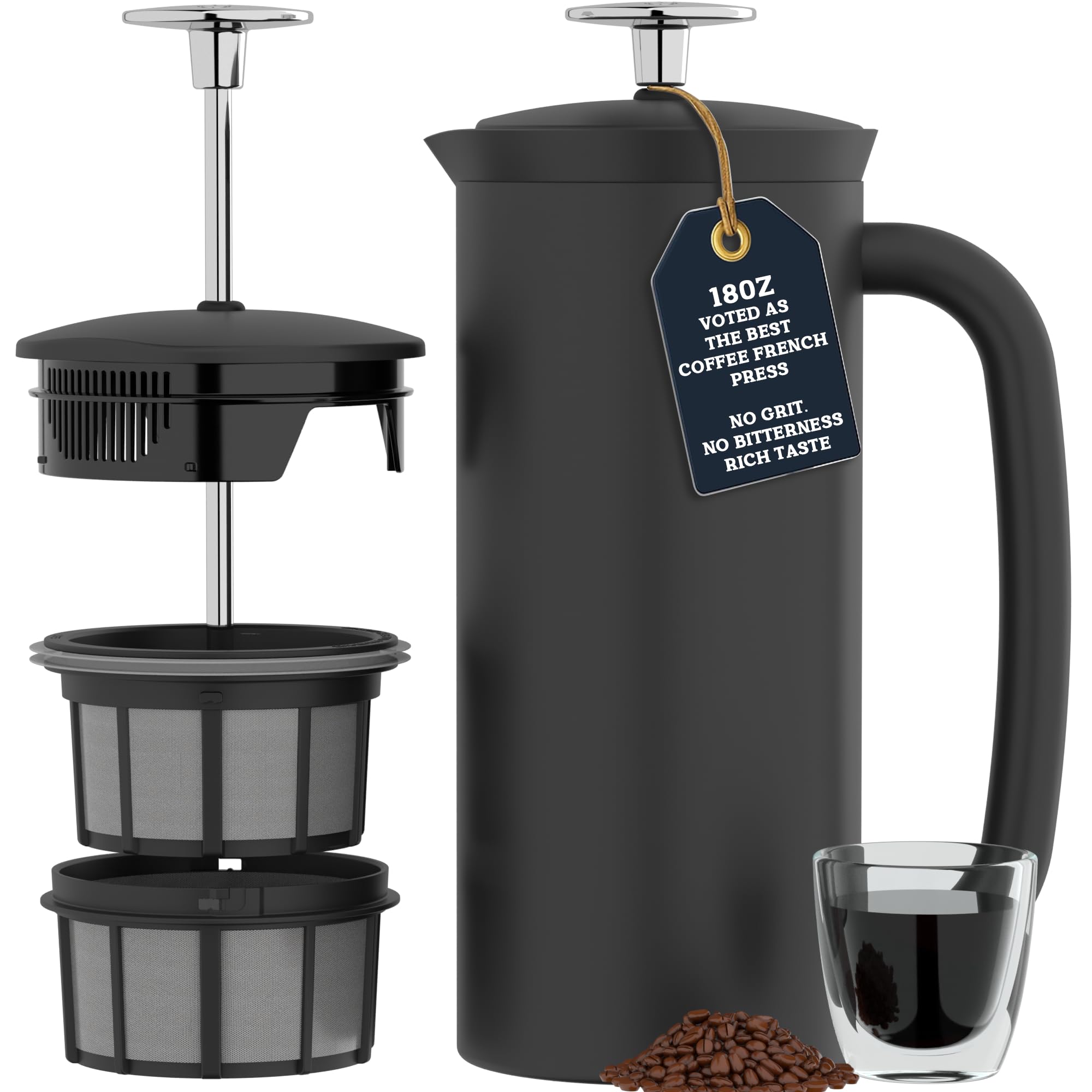 ESPRO P7 Stainless Steel Cafetiere – Patented Double Walled Micro-Filter Insulated French Press Coffee Maker, Grit-Free Brew - Heat Resistant BPA Free - Matte Black (530ML) — image 1