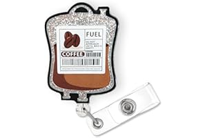 BYDEVIA Funny Coffee Fuel Glitter Badge Reel Retractable for Nurse Nursing RN CNA LPN Medical Worker & Office Staff | Cute Nurse Gifts, Coffee IV Bag Badge Holder with Alligator Clip & 24” Durable Nylon Cord