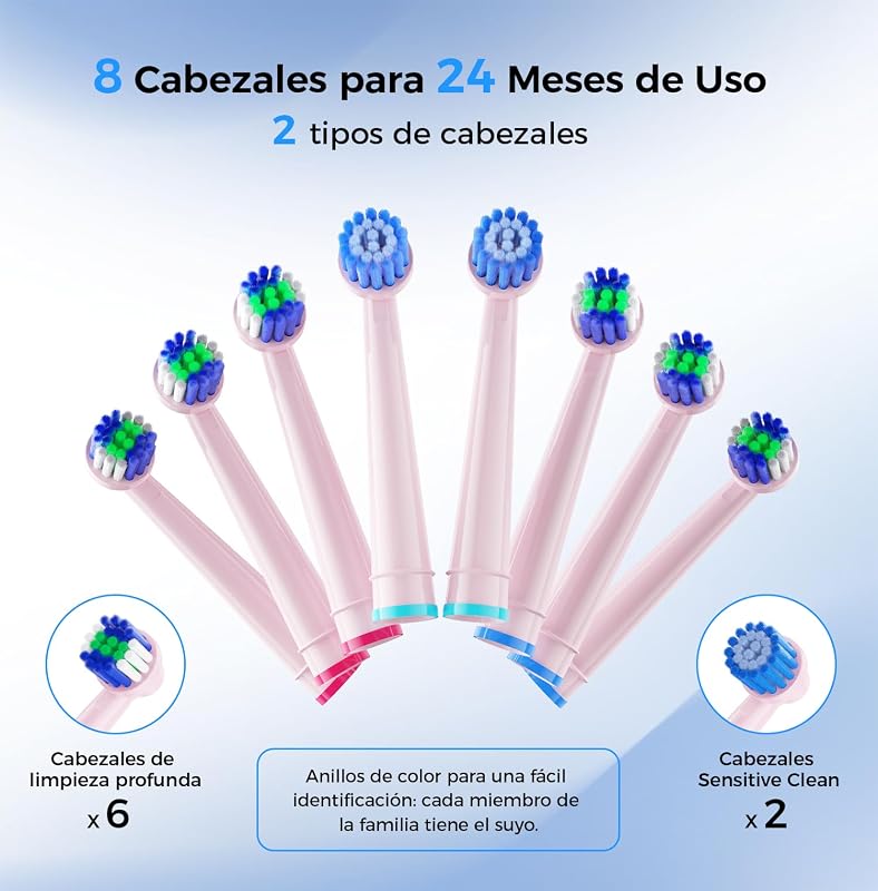 Cepillo de Dientes Eléctrico de Rotación para Adultos Niños, Rosa