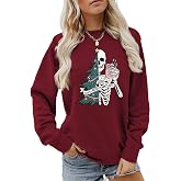 Semisun Christmas Sweatshirt Women Sorta Merry Sorta Scary Xmas Graphic Top | Winter Christmas Shirt Women's Christmas Tree Sweatshirt Vintage Graphic Tops Women Holiday Xmas Gift Casual Long Sleeve Top