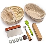 RORECAY Bread Banneton Proofing Basket Set of 2, 9 Inch Round & 10 Inch Oval Cane Sourdough Baskets with Bread Lame + Dough S