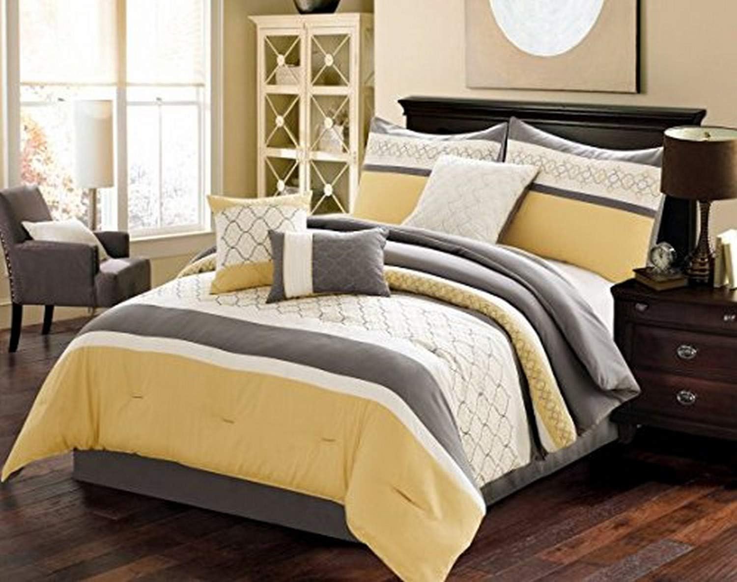 Amazon Com Verdugo Comforter Set King Yellow Grey 7 Piece