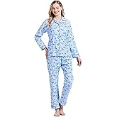 GLOBAL Women's Flannel Pajamas Set 100% Cotton PJs for Women Long Sleeve Button Drawstring Waist Warm Loungewear Sleepwear
