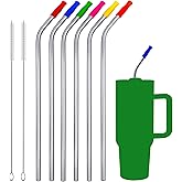 Wobye 6 Pack 13 Inch Extra Long Reusable Bent Stainless Steel Metal Straws Compatible with Stanley Tumbler Cup 64 oz 40 oz 30 oz, 2 Cleaning Brush & 6 Silicone Tips