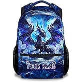 MEETUHONEY Personalized Kids Backpack, Cool Dragon Backpacks for Boys, 17 Inch Blue Portable Lightweight School Book Bag for Kindergarten Student