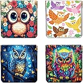 Peacoblue 4Pcs Small Leather Squeeze Coin Purse for Women-Colorful Owls Pattern Waterproof & Durable Snap Closure Change Pouch Mini Money Wallet Bag for Adult Teen Girls Best Gift
