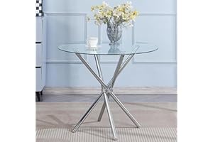 The Velets Bella Glass Top Dining Table with Stainless Steel Legs, Modern & Sleek Design for Dining Room, Kitchen, Living Roo