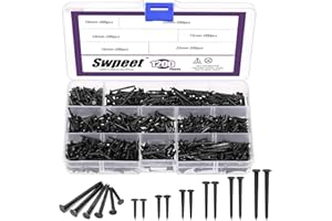 Swpeet 1200Pcs 6 Sizes 10mm/13mm/16mm/19mm/22mm/25mm Metal Nails Tacks Assortment Kit, Non-Slip Shoe Tacks Metal Hardware Nai