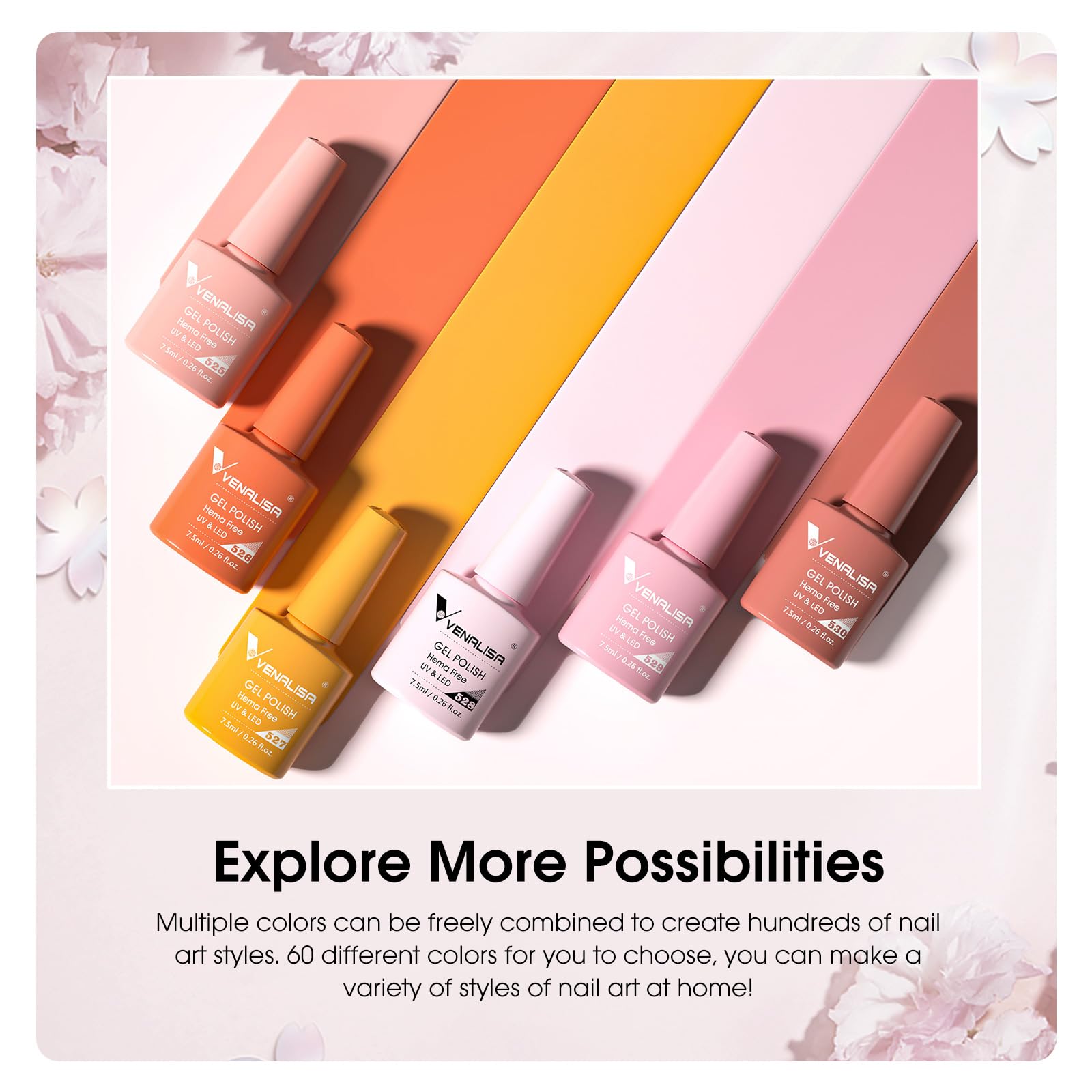 VENALISA VIP5 65PCS Hema Free Gel Nail Polish Set, 60 Colors Sparkle Glitter Jelly White Nude Pink Red Green Brown Gel Polish Kit with Base Gel Top Coat Nails Manicure Salon at Home - Image 4