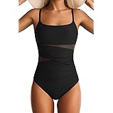 EVOCRCO One Piece Swimsuit for Women Tummy Control Mesh Bathing Suits Sexy Push Up Swimsuits Slimming Square Neck Swimwear