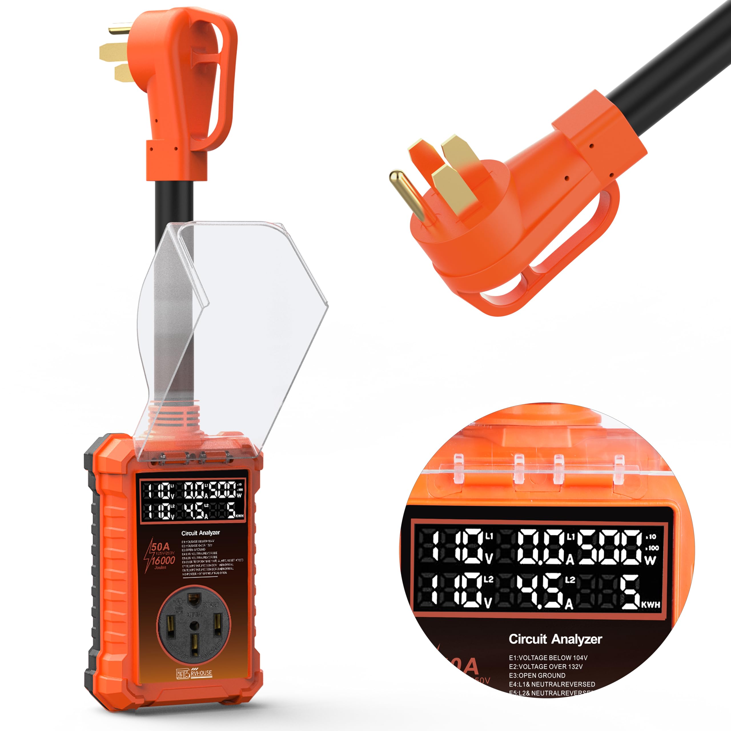 Photo 1 of 50 Amp RV Surge Protector 16,000J with Smart LED Display & Real-Time Voltage/Current/KWH Monitoring, Auto Shutoff/Reset, High/Low Voltage, Waterproof, Circuit Analyzer, Clear Error Codes for Campers