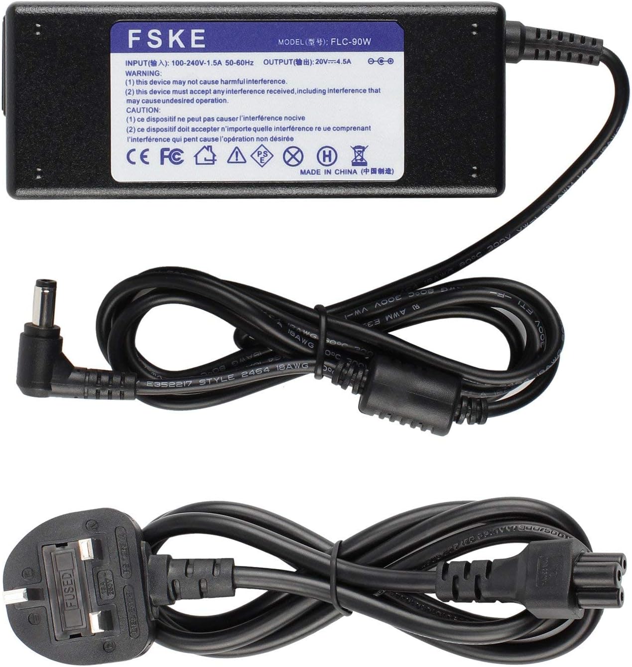 FSKE 90W 20V 4.5A Laptop Charger for Lenovo Ideapad G580 Z580 G770 G700 G575 G460 Z585 Z570 Z500 Z370 Y510P Y480 B450 Notebook AC Adapter UK Power Supply Connector:5.5*2.5mm(not fit for 4.0*1.35mm)