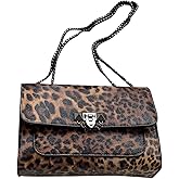 SweatyRocks Women's Leopard Print Flap Shoulder Bag Top Handle Leather Crossbody Purses with Chain Strap