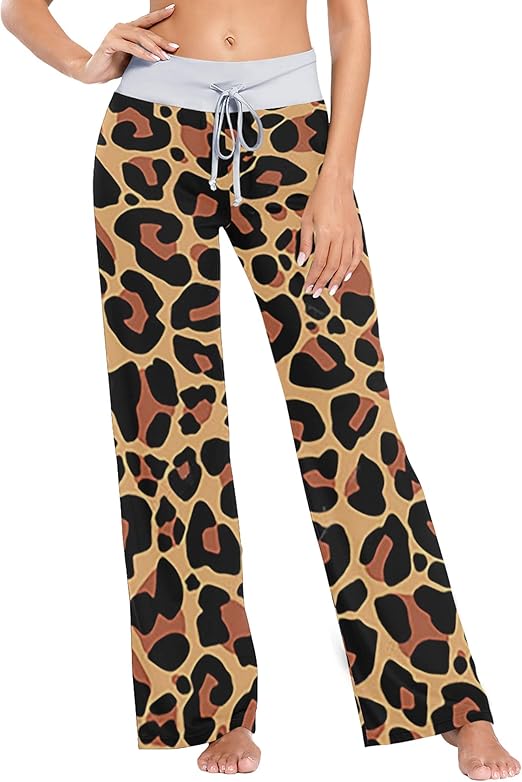 Women's Pajama Pants, Vintage Animal Tiger Leopard Print Sleepwear Pants Lounge Yoga Pants Wide 