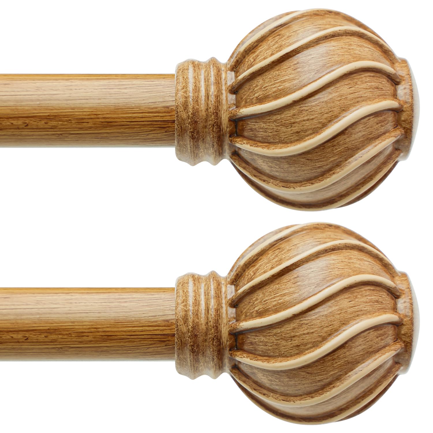 Photo 1 of 2 Pack Natural Wood Curtain Rods Set for Windows 48 to 84 Inches Adjustable Length Heavy Duty 7/8" Diameter Window Curtain Rod with Decorative Finials for Outdoor Farmhouse Bedroom Kitchen Living Room