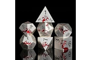 HNCCESG Matte Silver Red Dragon Metal Dice Set,7 PCS Heavy Zinc Alloy DND Dice with Magnetic Gift Box for Tabletop RPG & D&D Games (Silver Red Dragon)