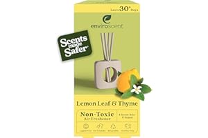 Enviroscent Non-Toxic Air Freshener for Home (Lemon Leaf & Thyme) Essential Oil Diffuser | Air Freshener + Room Freshener | Home Fragrance Last Over 30 Days | 1 Mango Wood Stand & 1 Scent Stix Refill