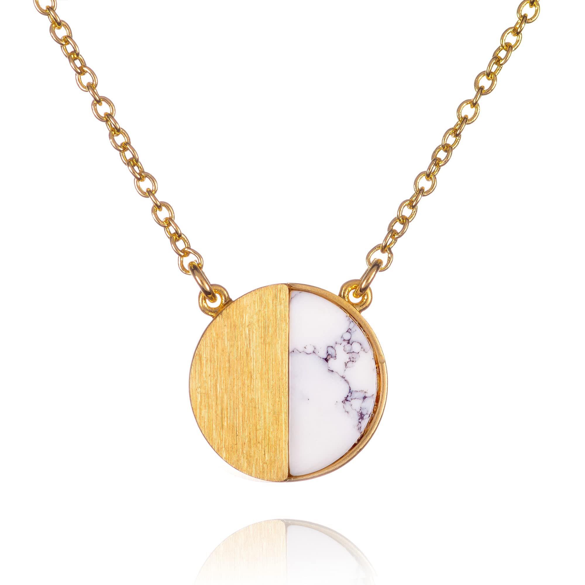 namana Gold Disc Pendant Necklace for Women and Teen Girls, Brushed Finish Geometric Gold Necklaces for Women with a Created White Agate Stone, Gold Jewellery for Women โ image 1