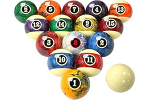 MoyanSuper Marble Swirl Style Pool Balls Set Professional 2 1/4-Inch Billiard Balls for Pool Table Complete 16-Piece Regulation Pool Ball Set