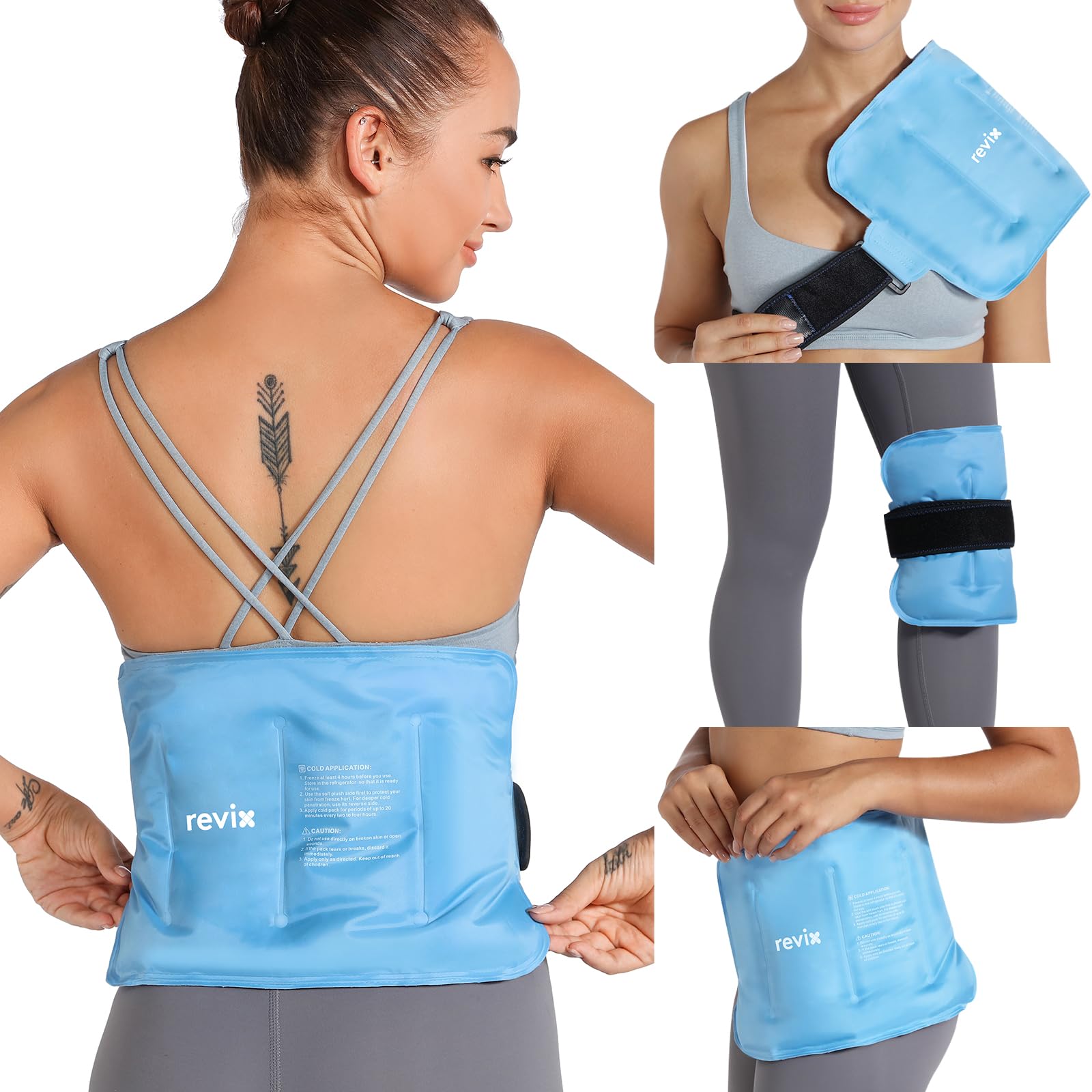 REVIX Reusable Ice Pack for Injuries and Pain Relief (16"X9")- Freeze Gel & Soft Plush Lining Ice Wrap for Shoulder, Back, Hip, Arm & Knee, Cold Compress Therapy for Swelling, Bruises & Surgery