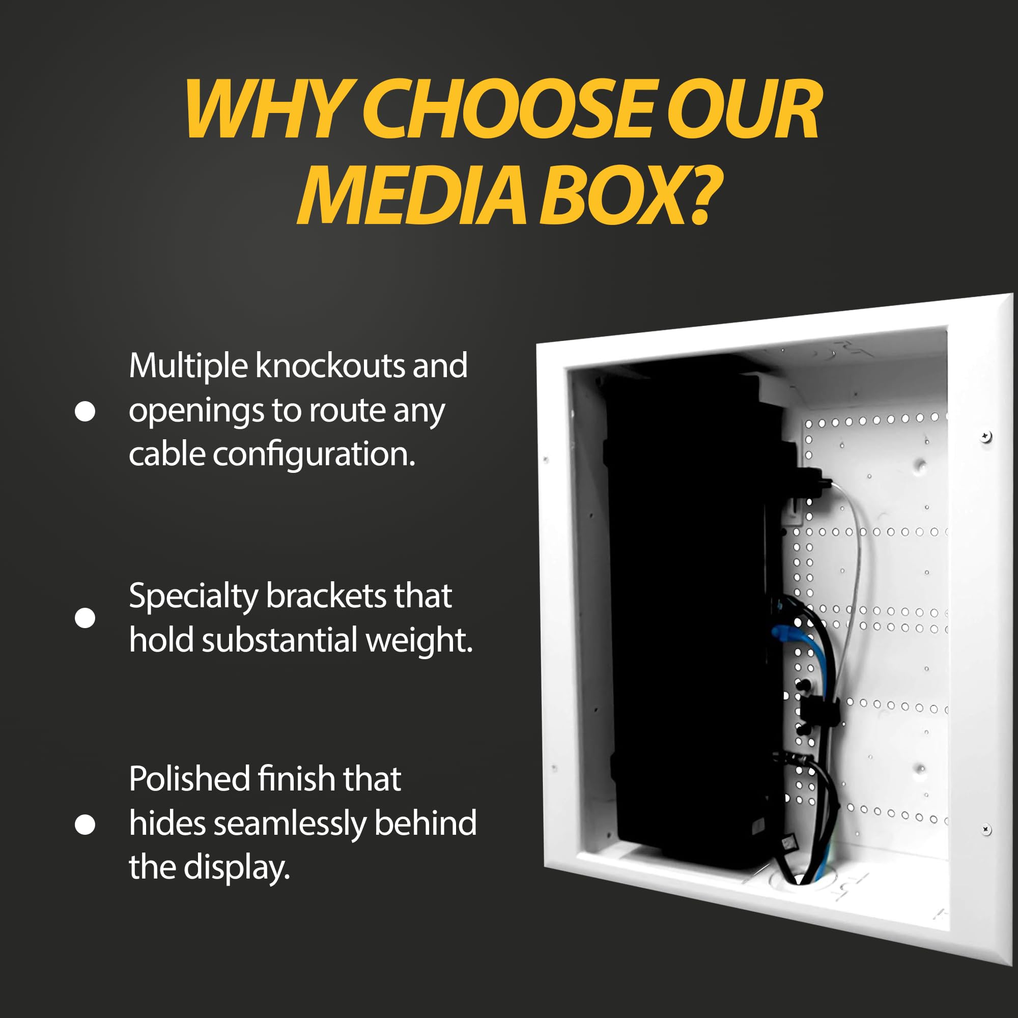 DataComm Electronics 45-8017-1 Multi-Functional Recessed Media Box For Seamless Home & Office Connectivity Solutions, In Wall Box, Hides TV Outlet & Cables (No Receptacle)