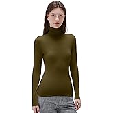 SUUKSESS Women Cashmere Blend Turtleneck Long Sleeve Shirt Fitted Fall Basic Thermal Tops Fall Fashion