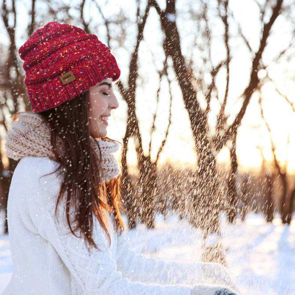 AIMKE Women\'s Warm Chunky Thick Stretchy Knit Beanie Skull Cap (Wine)