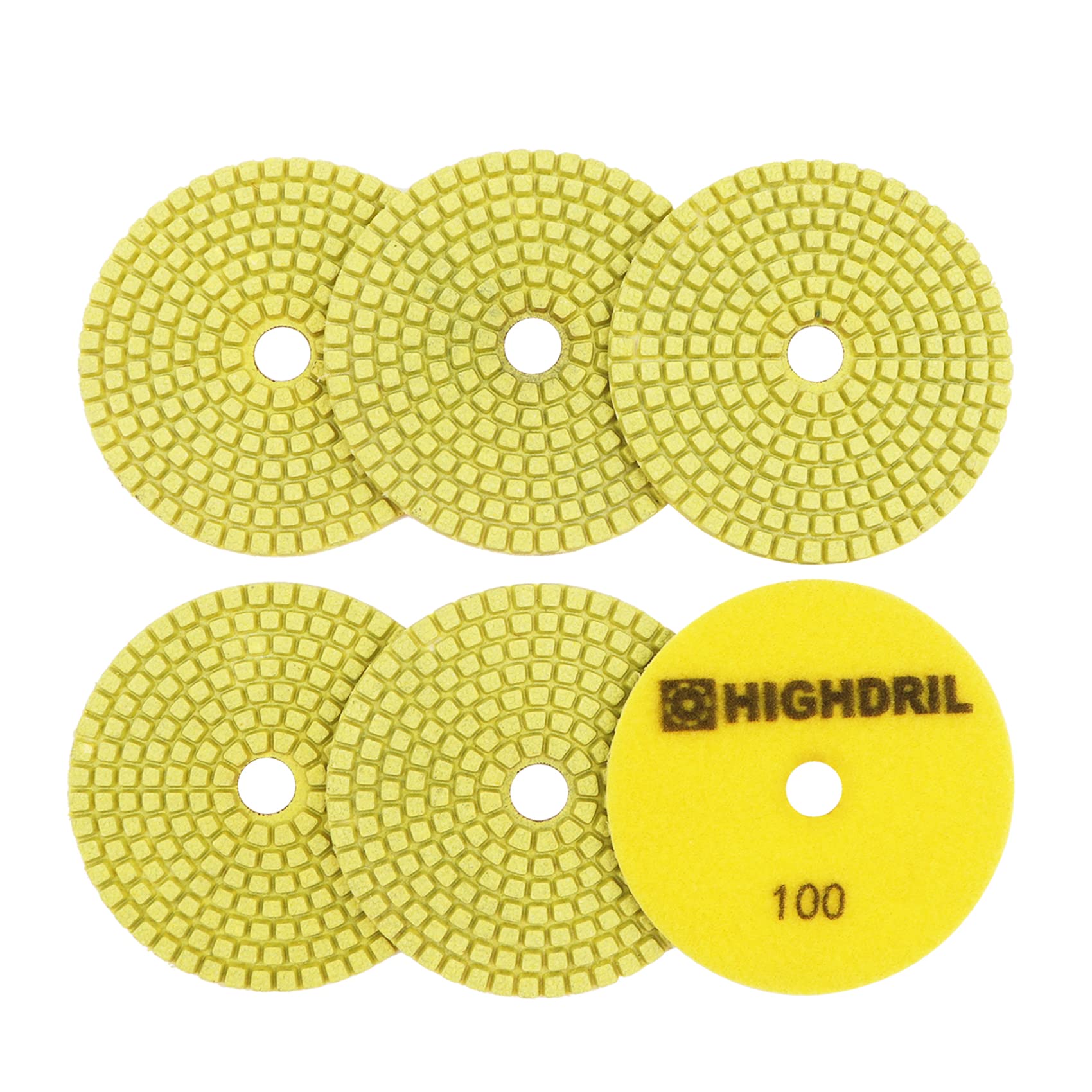Wet Diamond Polishing Pads,HIGHDRIL 6pcs 100MM #100,for Granite Marble Sanding Used on Grinder or Polisher