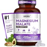 1350mg Magnesium Malate &ndash; Magnesium Supplements with High Absorption, 200mg Elemental mag for Men &amp; Women Support Muscle, Joint &amp; Heart Health, Non-Buffered, Vegan, Non-GMO, Gluten-Free 120 Capsules