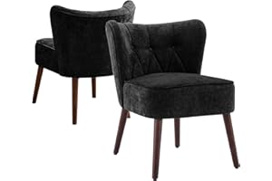 Garvee Upholstered Accent Chairs Set of 2, Wingback Tufted Dining Chair with Sturdy Rubber Wood Legs, Soft Breathable Fabric 