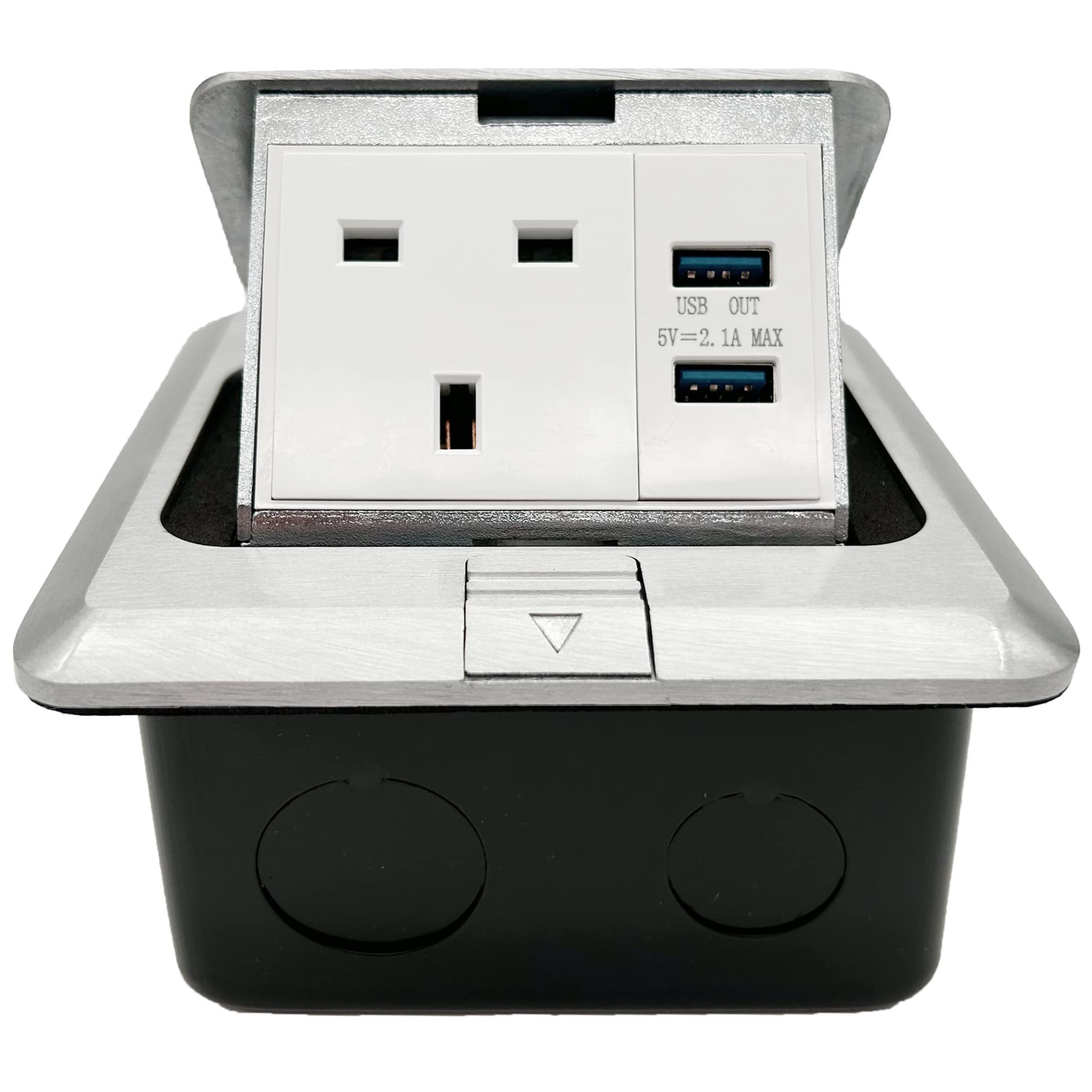 Funey Pop up Electrical Outlet Cover Box, Floor sockets Table flushbonading Socket with 2 USB Chargers, Waterproof for Table Office Desktop Restaurant Kitchen Cafe Countertop, Silver