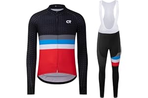 Coconut Ropamo CR Men's Cycling Clothing Set Long Sleeve Cycling Jersey Zipper Pocket Bike Outfit Cycling Bib Pants 3D Padded