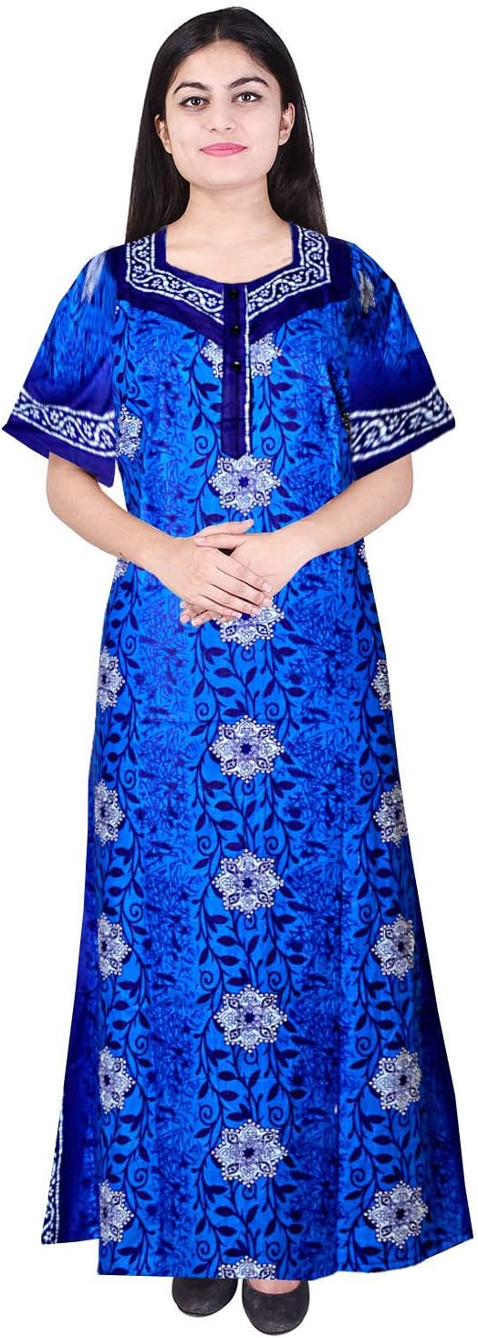 Silver Organisation Women's Indian Cotton Paisely Floral Printed Kaftan Dress