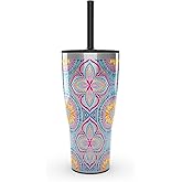 Tervis Traveler Bright Mandala Triple Walled Insulated Tumbler Travel Cup Keeps Drinks Cold & Hot, 30oz with Straw Lid, Stainless Steel