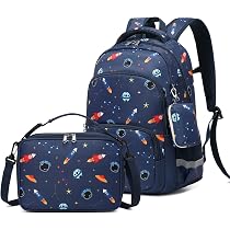 MIRLEWAIY Kids Backpack 3-Piece Set With Lunch Box & Pencil Case | 15.7 Inch School Bag For Boys & Girls (Blue Green Truck)