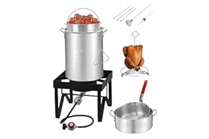 RIEDHOFF Turkey Fryer Propane Burner Kit 30QT +10QT [54,000 BTU] Seafood Boil Pot With Basket Kit, Ideal for Outdoor Cooking, 13", Black