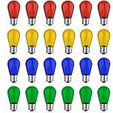 GvvooHome 24 Pack LED S14 Colored Light Bulbs for Outdoor String Lights, Shatterproof 1W Replacement Bulbs for Patio Lights, Dimmable, 2200K Warm White, E26 Base, Multi-Color: Red/Blue/Yellow/Green
