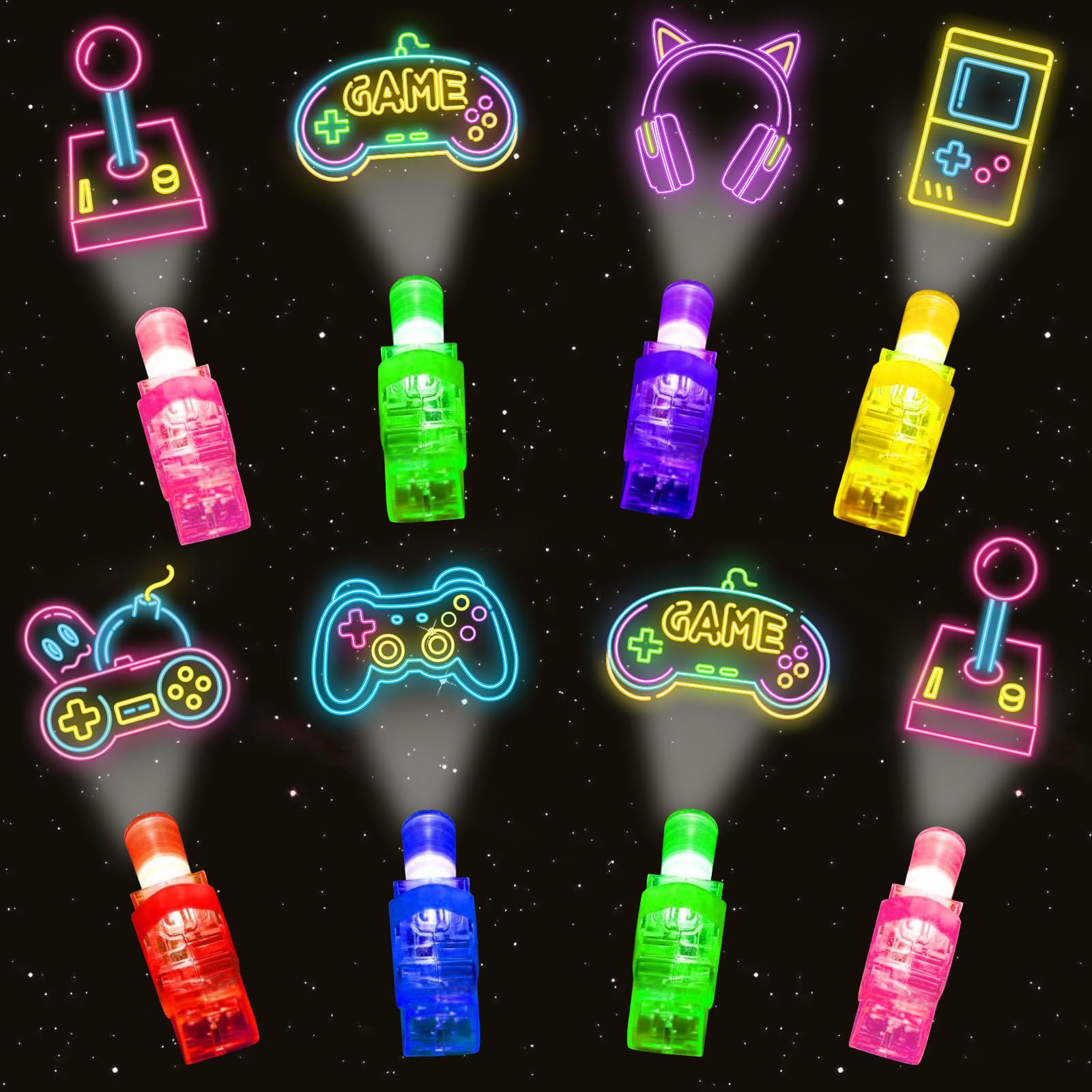 Photo 1 of 24PCS Video Game Party Favors LED Finger Lights, Glow in the Dark Light Up Toys Gifts Bulk for Kids Boy Girl Birthday Goodie Bags Fillers Easter Basket Stuffers Back to School Party Classroom Prizes