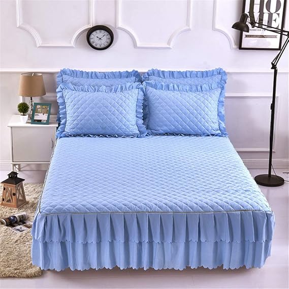 RUIDP Bed skirt Double layered ruffle Solid color Quilted Polyester