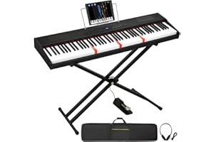 MSTNE Digital Piano 88 Key Semi Weighted Keyboard, Piano Keyboard 88 Key for Beginners with Lighted Up Keys, Portable Electric Piano with Adjustable Stand,Carrying Case,Sustain Pedal,Headphone (Black)
