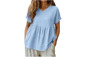 Womens Baby Doll Tunic Flowy Summer Blouse Empire Waist Fashion Gathered Casual Loose Fit Dressy V Neck Top