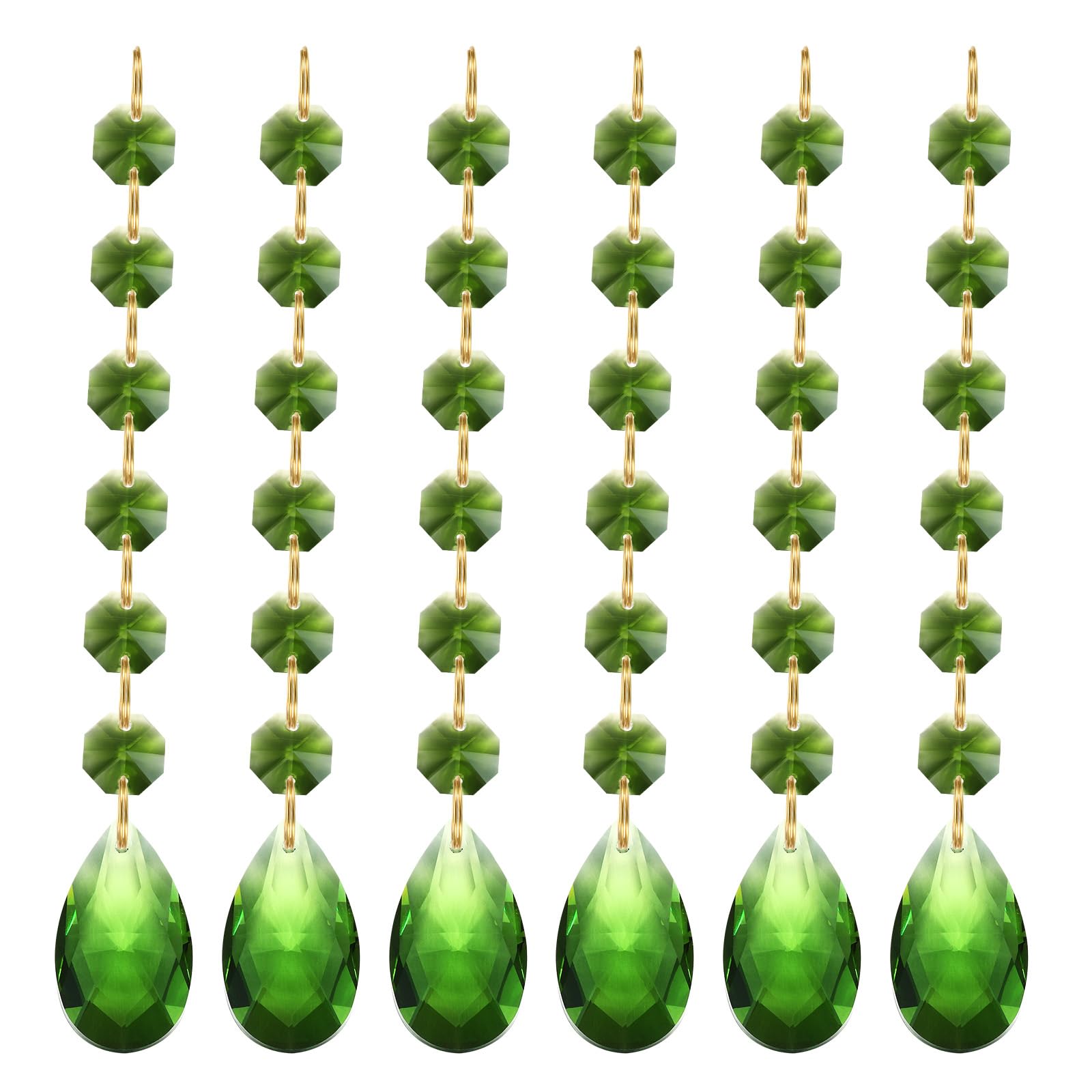 PATIKIL Teardrop Crystal Chandelier Pendants Beads, 6 Pack 160mm Length 38mm Chandelier Prisms Parts Ornaments Hanging Beads for DIY Arts Crafts Decoration, Green