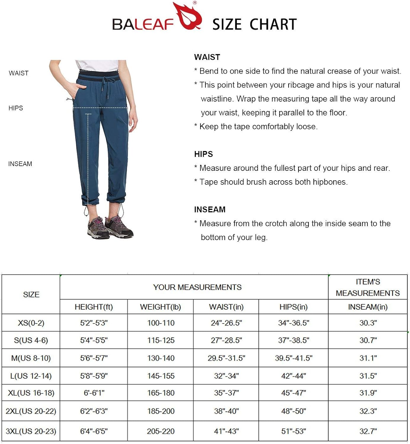 BALEAF Women's Hiking Pants Capri with Zipper Pockets Lightweight Quick Dry Elastic Band SPF 50+ Jogger Golf Pants : Clothing