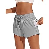 PINSPARK Running Shorts for Women Quick Dry Athletic Short Elastic High Waisted Active Wear with Zip Pockets, Light Grey, XX-Large